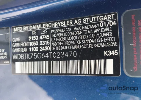 2004 Mercedes-Benz Clk 500 z USA, uszkodzony, nr VIN WDBTK75G64T023470